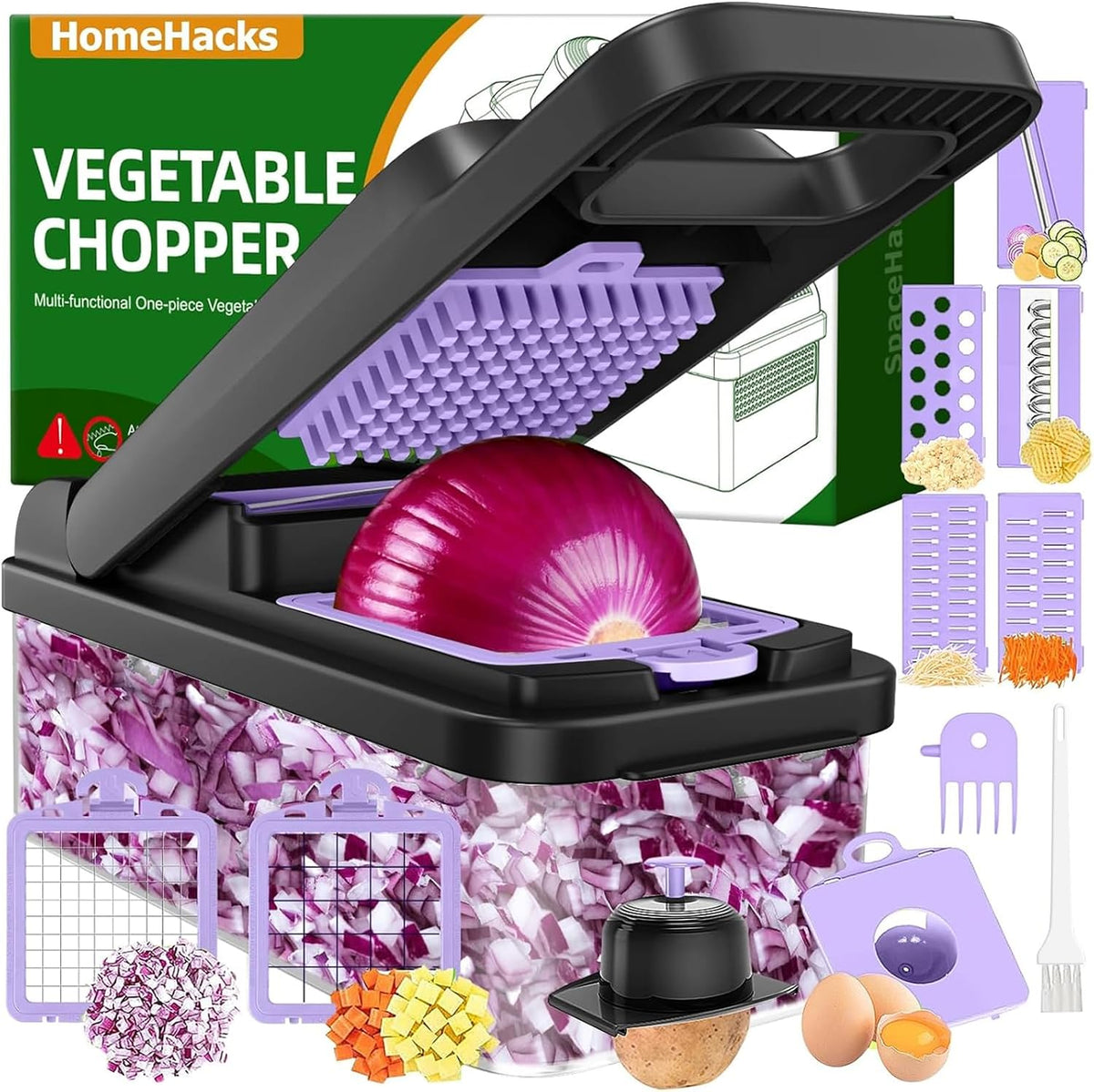 HomeHacks Veggie Chopper Vegetable Cutter, 12 in 1 Kitchen Gadget, Green