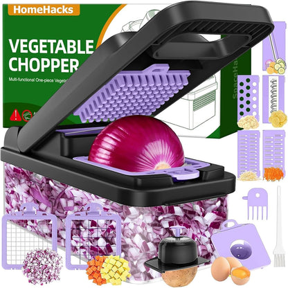 HomeHacks Veggie Chopper Vegetable Cutter, 12 in 1 Kitchen Gadget, Green