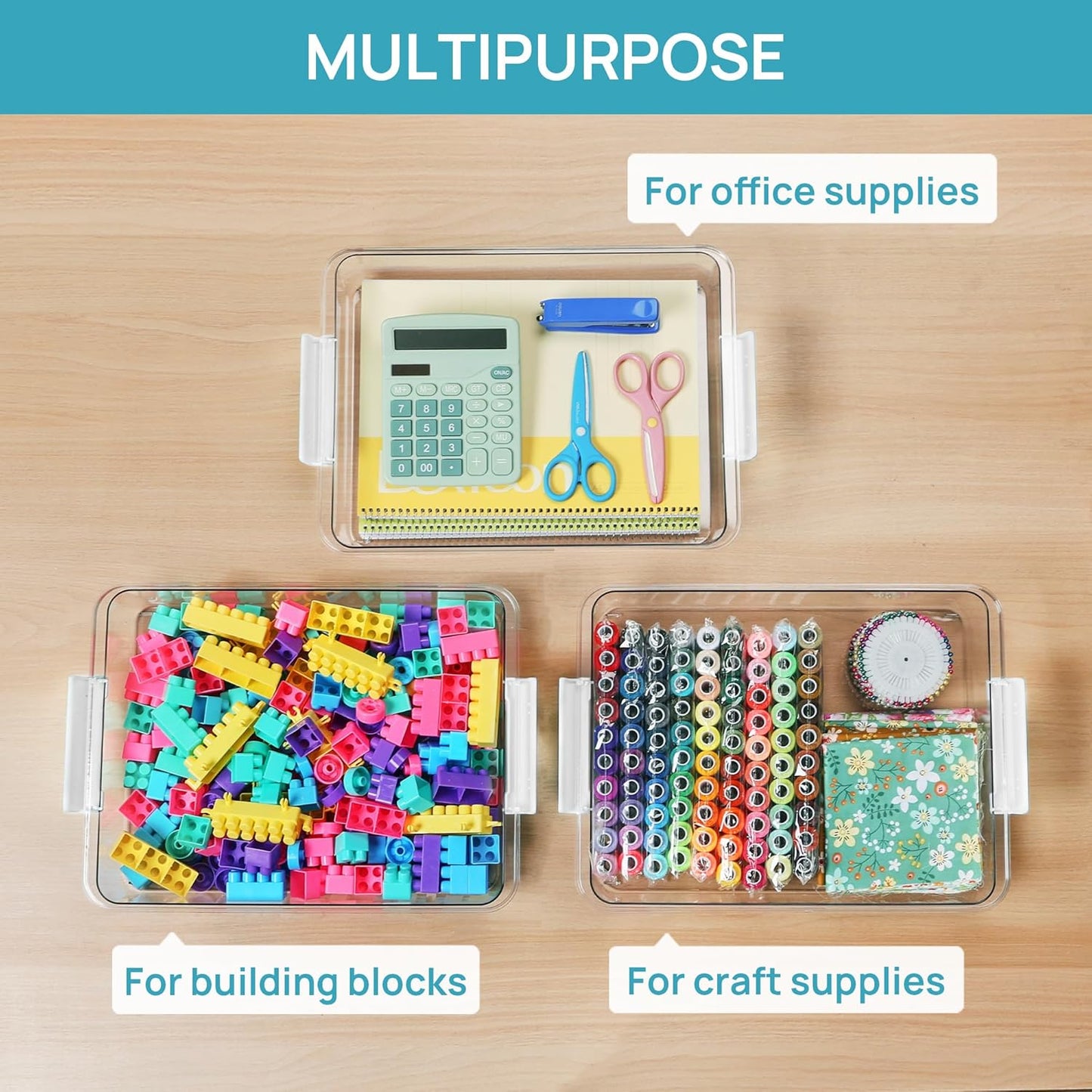 Vtopmart 8 Pack Clear Pencil Box with Removable Divider, BPA-Free Plastic Storage Containers for Pens, Pencils, Crayons, Markers, Craft Supplies and Small Items