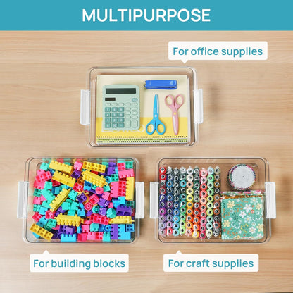 Vtopmart 8 Pack Clear Pencil Box with Removable Divider, BPA-Free Plastic Storage Containers for Pens, Pencils, Crayons, Markers, Craft Supplies and Small Items