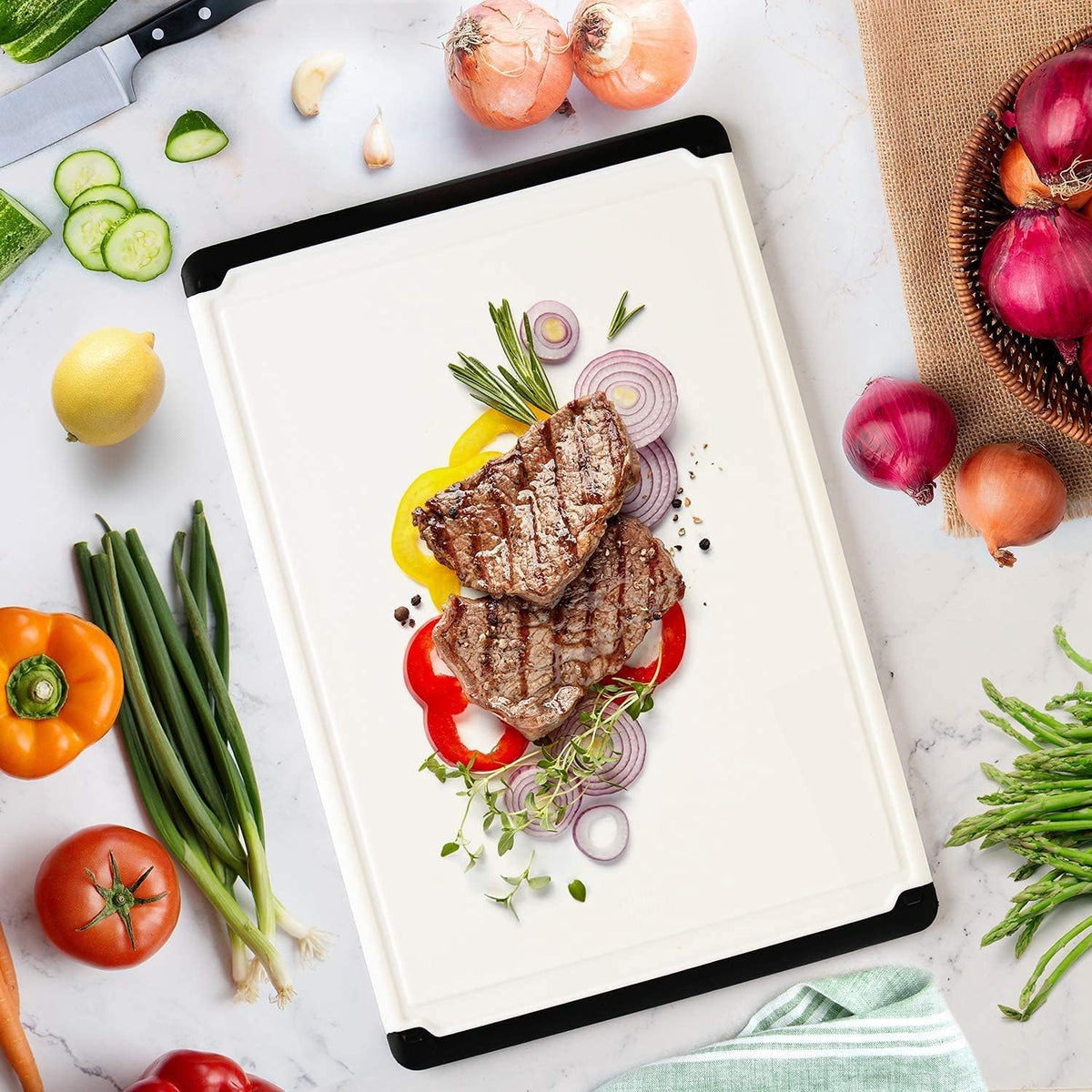 Plastic Cutting Board for Kitchen - Extra Large Cutting Board 18 Inch Reversible Chopping Board, Juice Groove, Non Slip Feet, Dishwasher Safe, BPA Free Large Cutting Board for Meat Vegetables Fruit