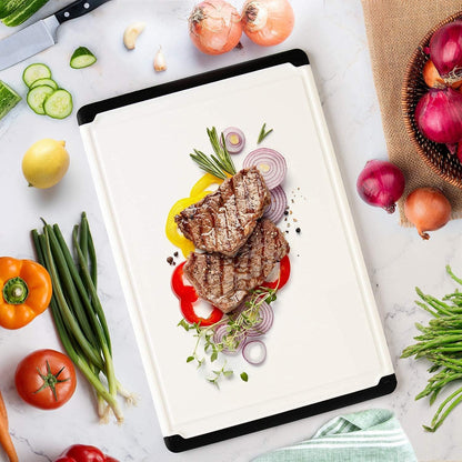 Plastic Cutting Board for Kitchen - Extra Large Cutting Board 18 Inch Reversible Chopping Board, Juice Groove, Non Slip Feet, Dishwasher Safe, BPA Free Large Cutting Board for Meat Vegetables Fruit