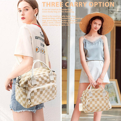 RLGPBON Insulated Lunch Bag Teen Girls, Preppy Lunch Box Large Insulated Lunch Bag Reusable Lunch Tote Bag, Preppy LunchBag for Girls School Travel Picnic