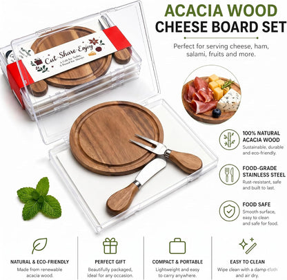 Upgraded storage-ready Small Cheese Board Set & Dessert Plate with Knife & Fork, 1-Pack 6-Inch Personal Charcuterie Tray, Bamboo, Gift-ready for Wedding, Bridal & Baby Shower Party