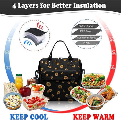 TuErCao Small Lunch Bag Lightweight Insulated Lunch Box for Women Work Portable Soft Cooler for Picnic Travel Road Trips, Loncheras para Mujer, Black