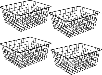 11" Upright Freezer Storage Baskets, Black Wire Storage Bins Small Bakset for Freezer, Pantry, Bathroom Organizing, Set of 2
