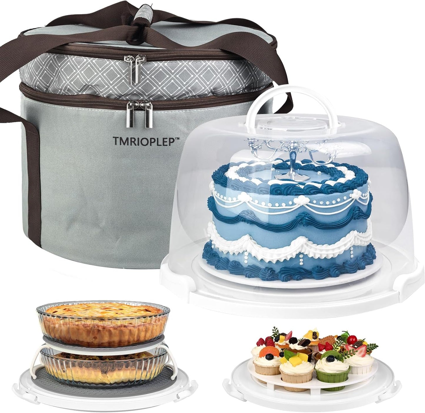 TMRIOPELP Tall Cake Carrier with Lid and Handle Insulated Cake Container Cake Transport Carrier Ideal for Pies Cupcakes and Pastries Perfect for Safe and Secure Cake Delivery (Red, 10 inch)