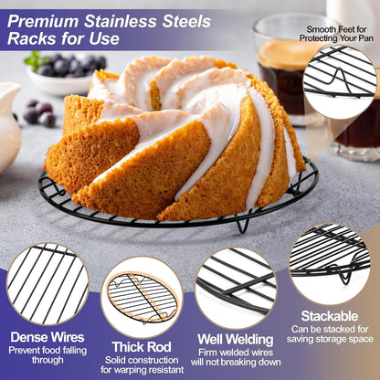 P&P CHEF 9 Inch Cooking Rack Round for Steaming Cooling, Silver, 2 Pack