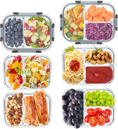 GULFLIN 12 Pack 22oz Glass Meal Prep Containers, Food Storage Containers with Lids, Air-Tight, Leak-Resistant, Freezer to Microwave Safe - Grey Set