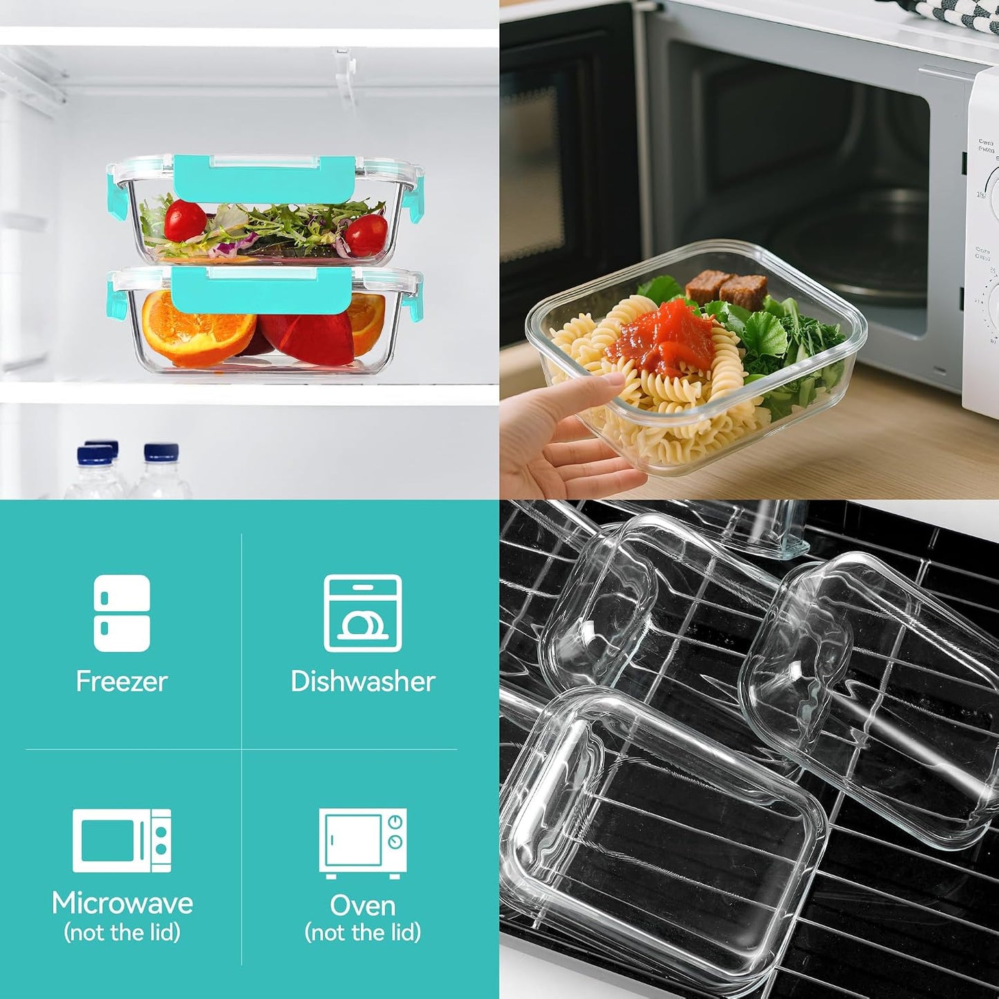 BAYZZ 10 Pack 22 oz Glass Meal Prep Containers, Glass Food Storage Containers with Airtight Lids, BPA-Free, Freezer and Microwave Safe