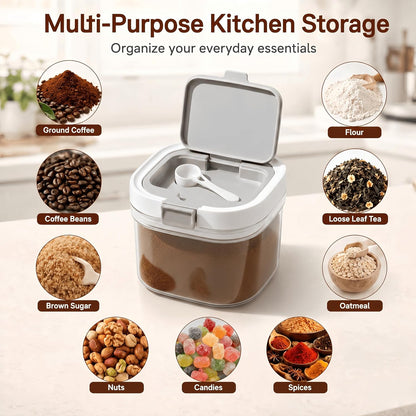 Airtight Brown Sugar Container with Spoon - 27 Fl Oz (800ml) Clear Storage Jar for Pantry - BPA-Free AS Material Perfect for Ground Coffee (Holds 12 oz Weight), Beans, Flour & Tea