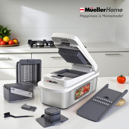 MUELLER HOME Pro-Series 10-in-1, 8 Blade Stainless Steel Multi Vegetable Chopper And Mandoline Slicer, Kitchen Tools and Gadgets, Food and Veggie Chopper, Mincer, Dicer, French Fry Cutter, Black