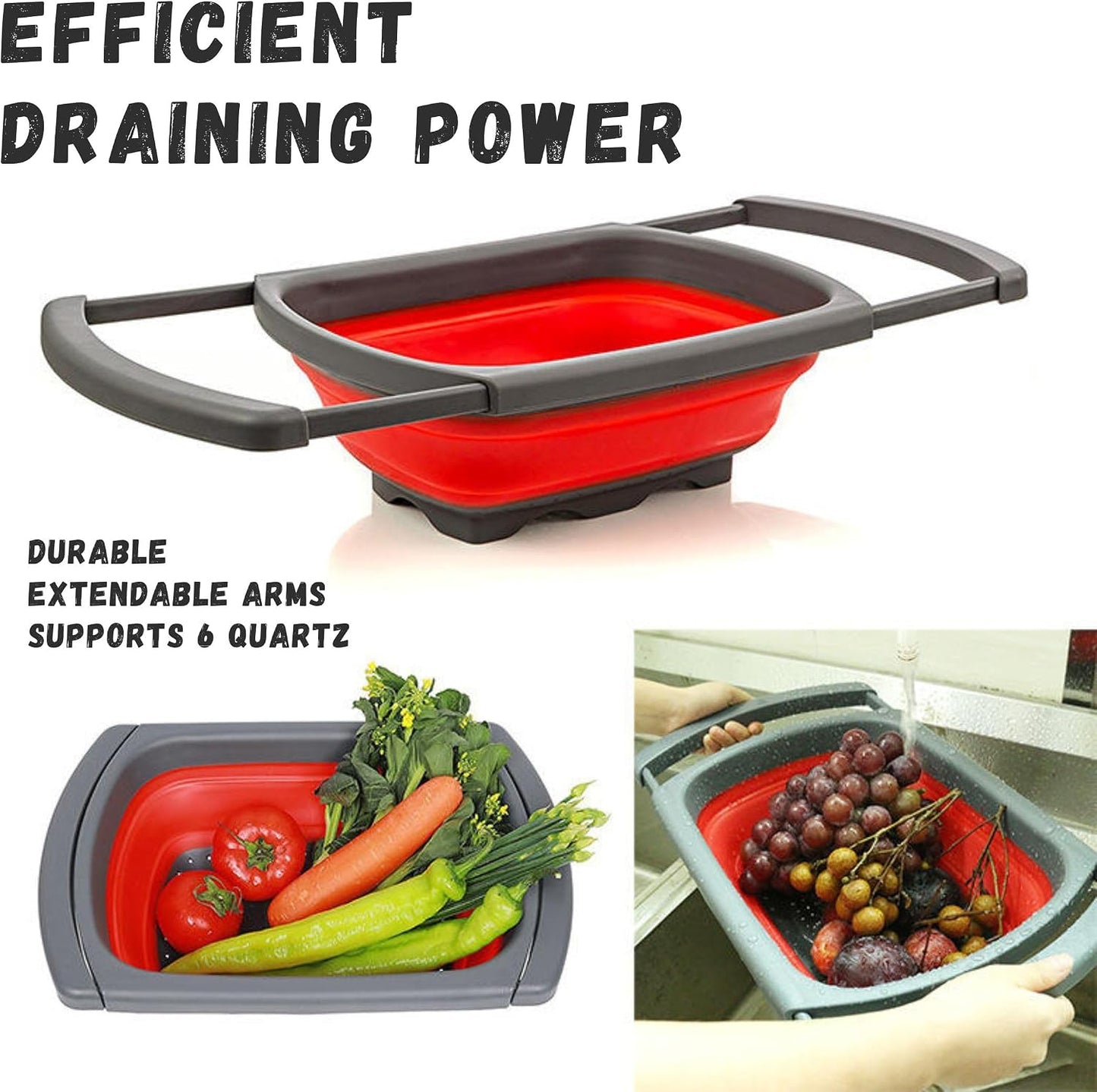 Collapsible Colander Set of 2, Foldable Silicone Pasta Strainer with Handles, 2 Pack Space Saving Kitchen Colander for Fruits,Space Saving Pasta Strainer Basket for Fruits & Vegetables