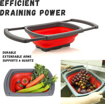 Collapsible Colander Set of 2, Foldable Silicone Pasta Strainer with Handles, 2 Pack Space Saving Kitchen Colander for Fruits,Space Saving Pasta Strainer Basket for Fruits & Vegetables