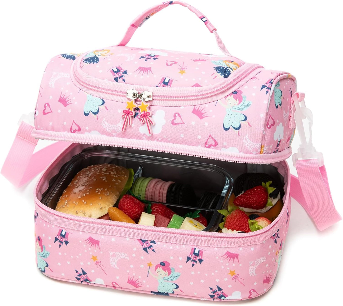 Insulated Kids Dual Compartment Lunch Bags Tote for Girls Boys Toddler School Picnic Food Cooler Thermal with Strap Lunch Boxes Blue Unicorn