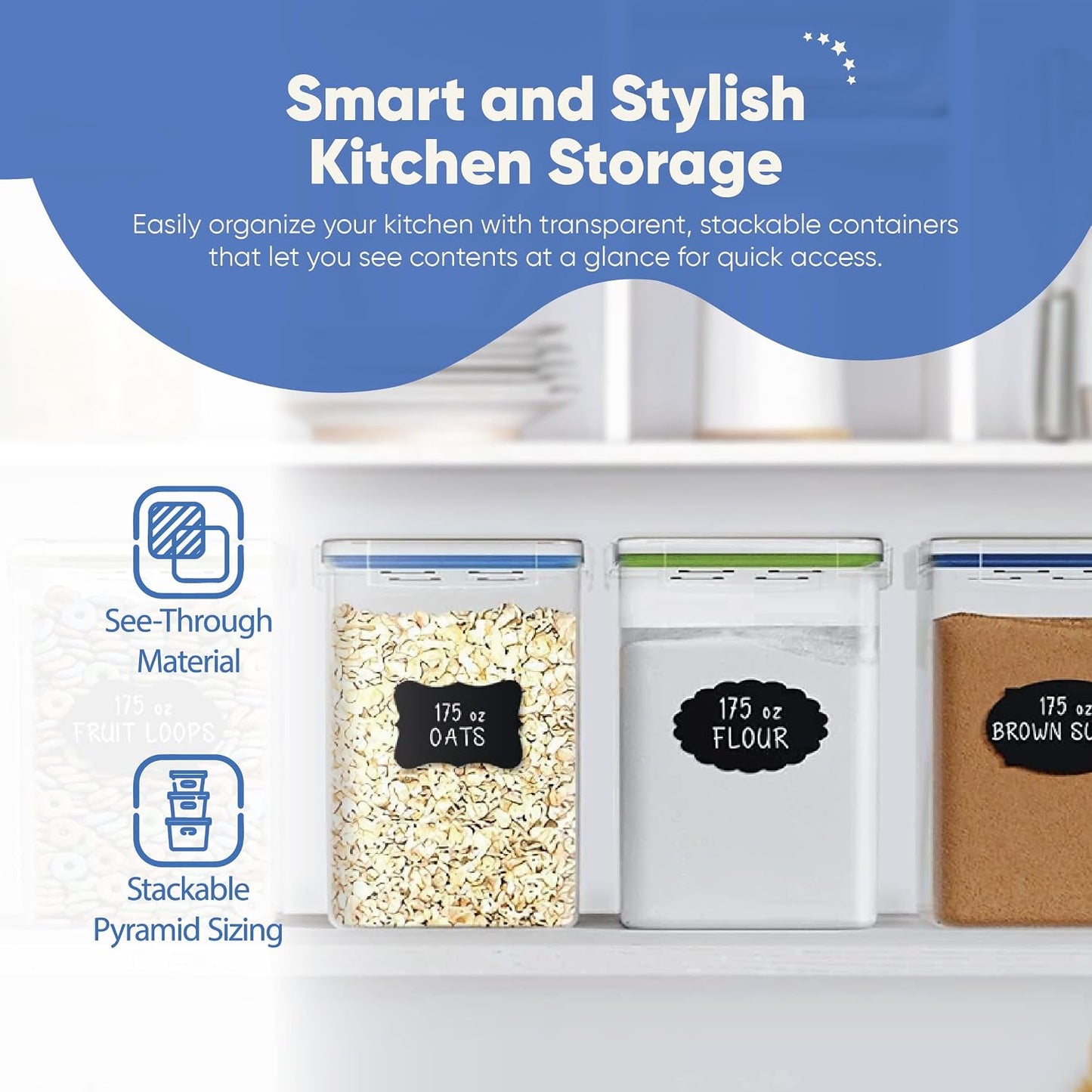 Chef's Path Extra Large Airtight Food Storage Containers with Lids, Pack of 2, 6.5L, 220Oz, Airtight Kitchen and Pantry Bulk Canisters for Flour, Sugar, Rice, and Baking Supplies - Transparent