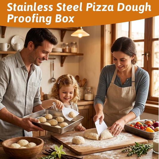 Pizza Dough Proofing Box, 6L Large Capacity Stainless Steel Food Storage Container with Lid, Household Pizza Dough Tray for Bread & Dough Balls, Includes Cutter