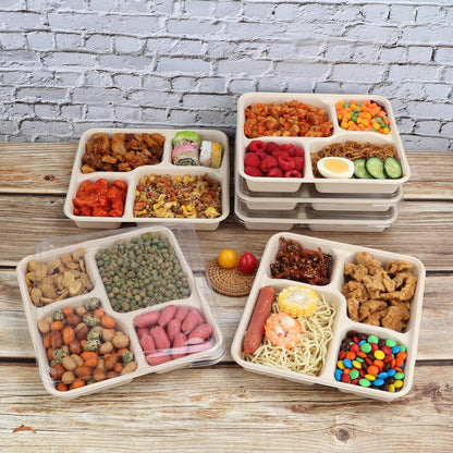 23 oz 3 Compartments disposable plates with Lids Plant Fiber 50 Pack