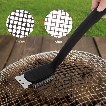 15.75” Grill Brush - Heavy Duty BBQ Scraper with Ergonomic Non-Slip Grip & Steel Bristles, Deep Clean Outdoor Grill Grates Without Bending (Safer, Long Handle)