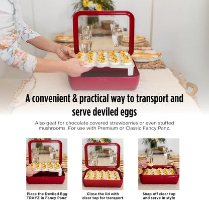 Fancy Panz Deviled Egg Tray - Portable Deviled Egg Carrier Insert Holds 20 Eggs - Fits Strawberries, Stuffed Mushrooms & More - Reusable Serving Tray for Parties & Potlucks