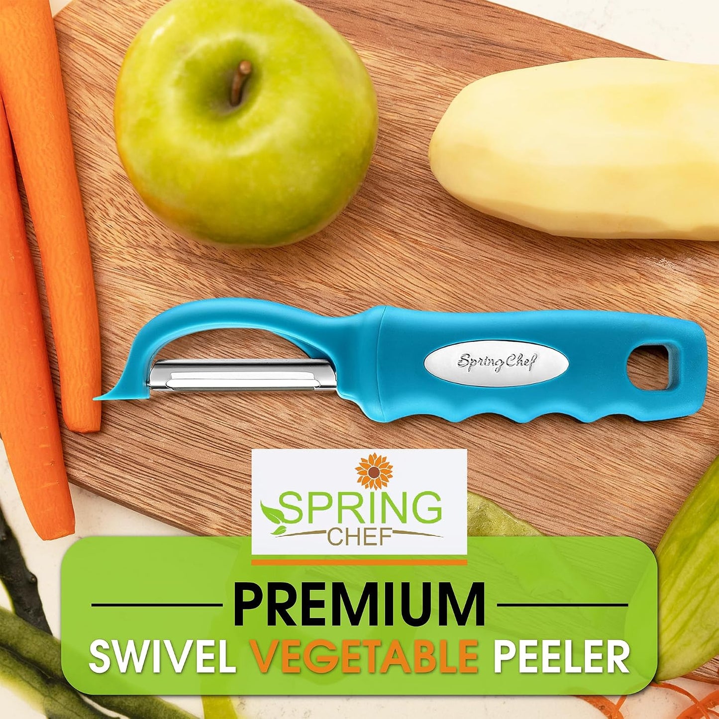 Spring Chef Premium Swivel Vegetable Peeler, Soft Grip Handle and Ultra Sharp Stainless Steel Blades - Perfect Kitchen Peeler For Veggie, Fruit, Potato, Carrot, Apple - Mango