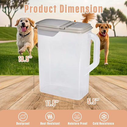 Buddeez Pet Food Storage Container - 8 Quart Capacity Dog / Cat Food & Bird Seed Container with Durable EZ Grip Handle, Flip Gray Lid (includes 1 Cup Clear Scoop)