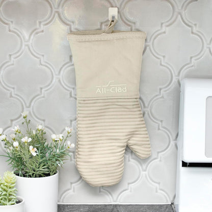 All-Clad Silicone Oven Mitts: Heat Resistant up to 500 Degrees - 100% Cotton & Silicone, 14"x7" Oven Mitt for Kitchen and Barbeque, Pewter