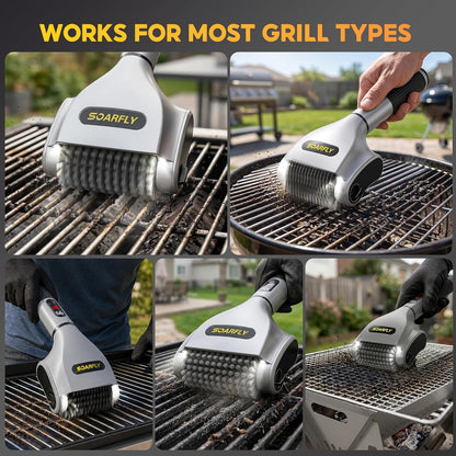 SOARFLY Electric BBQ Grill Brush, 800RPM Grill Cleaner for Outdoor Grill with 2-Speed & 20kg Torque–Last 3.5H, Dual LED Light for Night, No Bristle Drop Safe for Cast Iron Stainless, Gifts for Men Dad