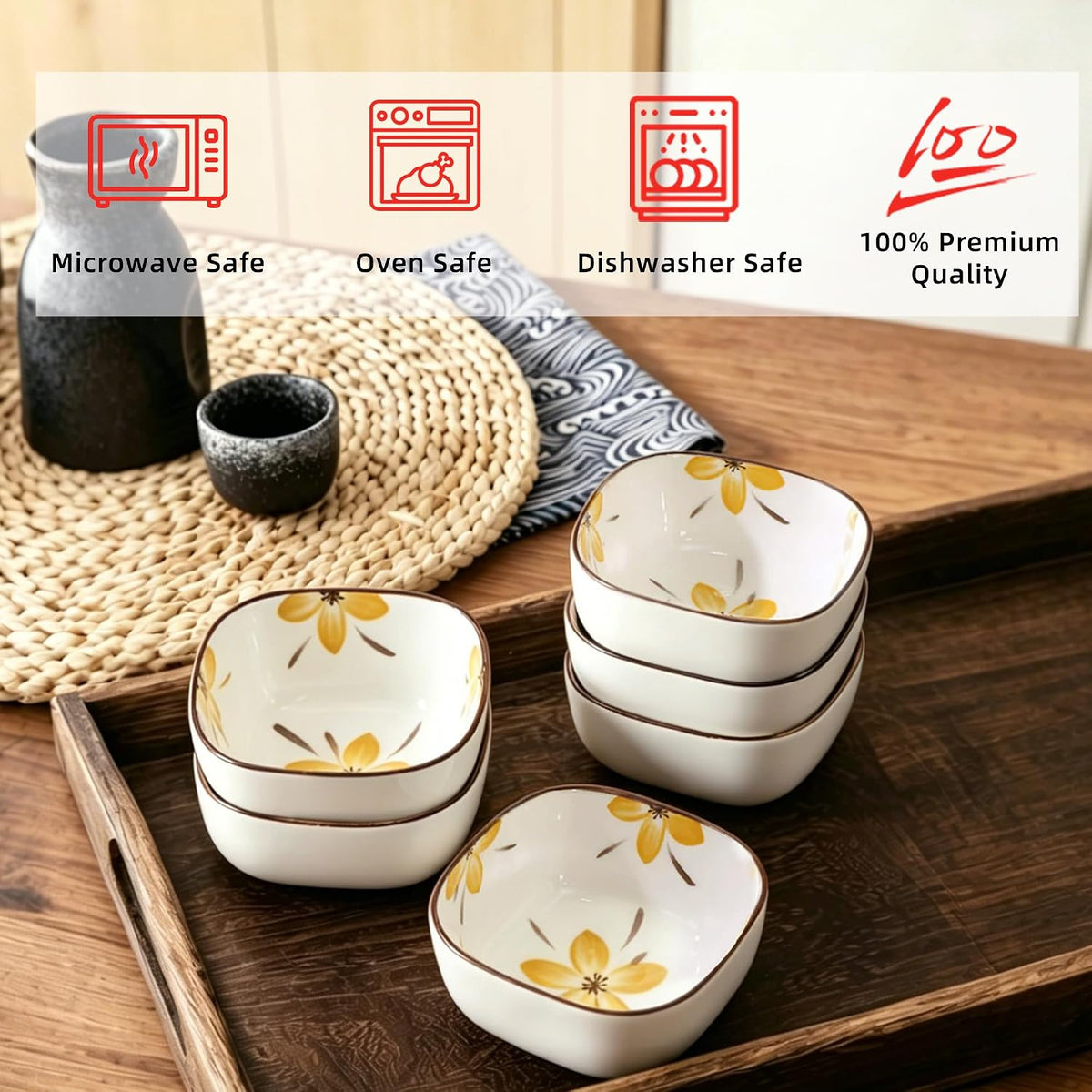Small Ceramic Dipping Bowls, 5OZ, Blue Ocean, Set of 6