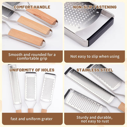 SHIKORI Professional Cheese Graters for Kitchen Stainless Steel-3 Pcs