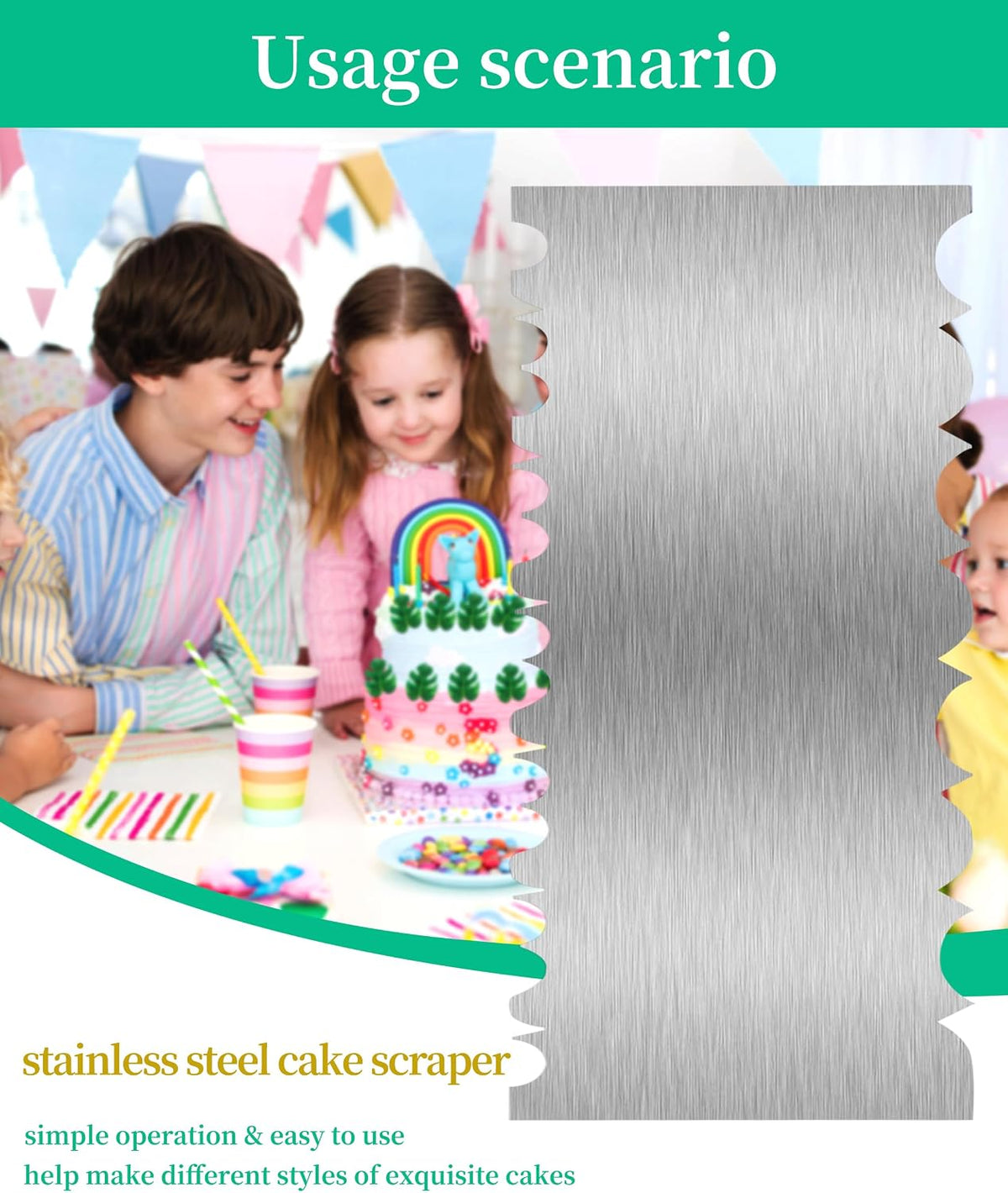 8.6 Inch Metal Cake Scraper Smoother, Edge Side Jagged Comb for Cream