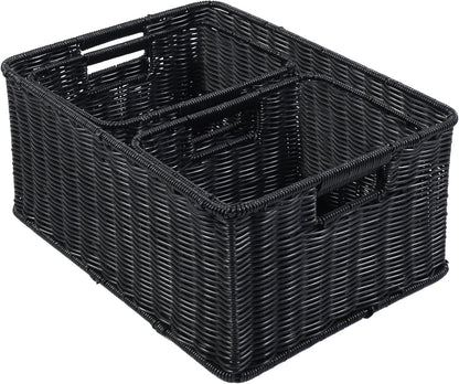 HOONEX Water Hyacinth Storage Baskets, Wicker Baskets for Storage, Hand Woven Baskets with Carry Handles, Set of 2, Natural