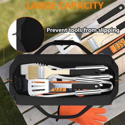 Grill Tool Storage Bag,Grill Utensil Storage Bag for Barbecue Tool up to 22",BBQ Utensil Storage Caddy with Pockets,Barbecue Utensil Case for Outdoor Grilling, Camping, Bag Only