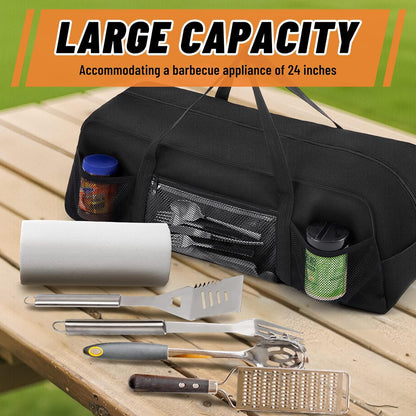 24" Grill Tool Storage Bag, Heavy Duty Waterproof BBQ Tools Bag, 24" x 8" x 8", Large Grill Utensil Storage Caddy with Pockets, BBQ Accessories for Outdoor Barbecue, Camping, Hiking(Green)