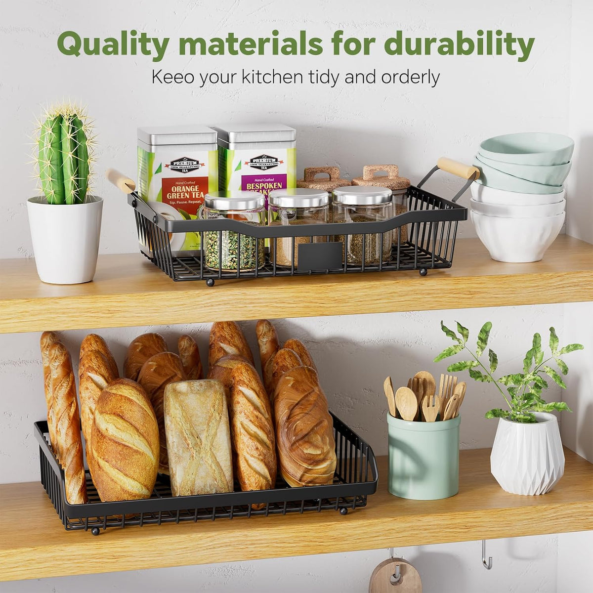 Simple Trending Fruit Basket 2-Tier Detachable, with Banana Hangers & Rust-Proof Metal Mesh, Ventilated Kitchen Organizer for Countertop, Perfect for Fruits, Vegetables, Snacks Storage