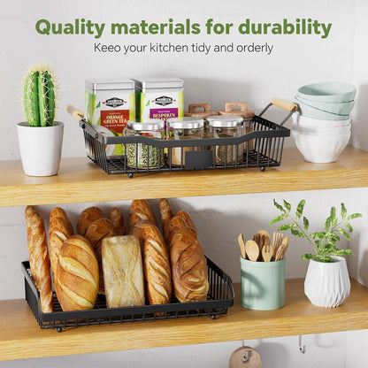 Simple Trending Fruit Basket 2-Tier Detachable, with Banana Hangers & Rust-Proof Metal Mesh, Ventilated Kitchen Organizer for Countertop, Perfect for Fruits, Vegetables, Snacks Storage