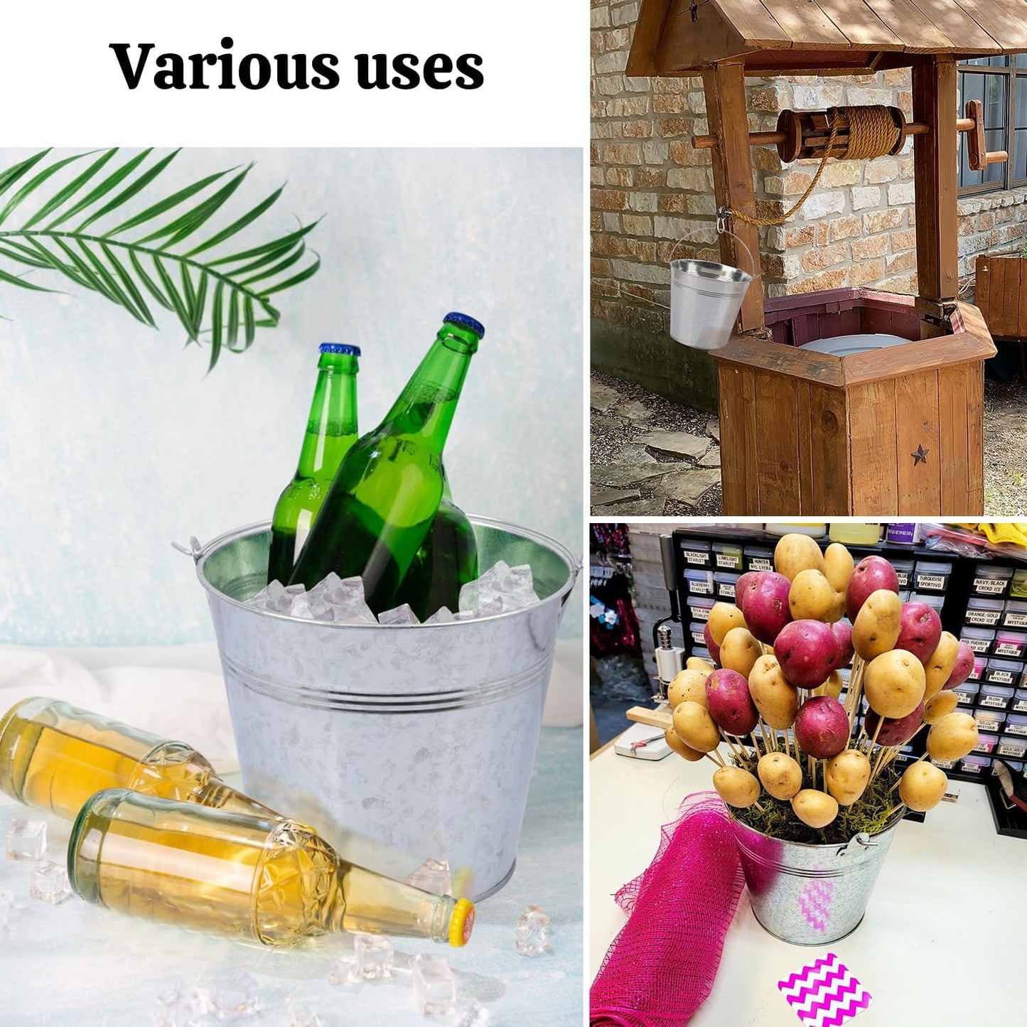3 Pack 15.3" x 9" x 6" Yellow Metal Galvanized Tub with Handles, 3 Gallon Large Beverage Tubs for Parties, Beer, Wine, and Cocktails, Rust-Proof and Durable Ice Buckets