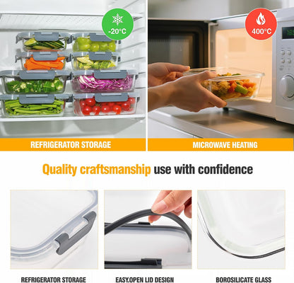10-Pack Meal Prep Containers with Snap Locking Lids, Glass Airtight Lunch, Food Storage Containers, Microwave, Oven, Freezer and Dishwasher Friendly, Gray