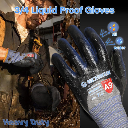 Schwer A9 Cut Resistant Work Gloves, 3/4 Double-Dipped Coating, PM3202, L
