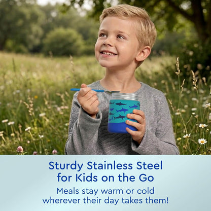 Bentgo Kids Stainless Steel Food Jar - 11oz Leak-Proof Double Insulated Hot or Cold Food Container with Removable Silicone Bumper, Dishwasher Safe, Easy Open Lid, Ages 3+ (Trucks)