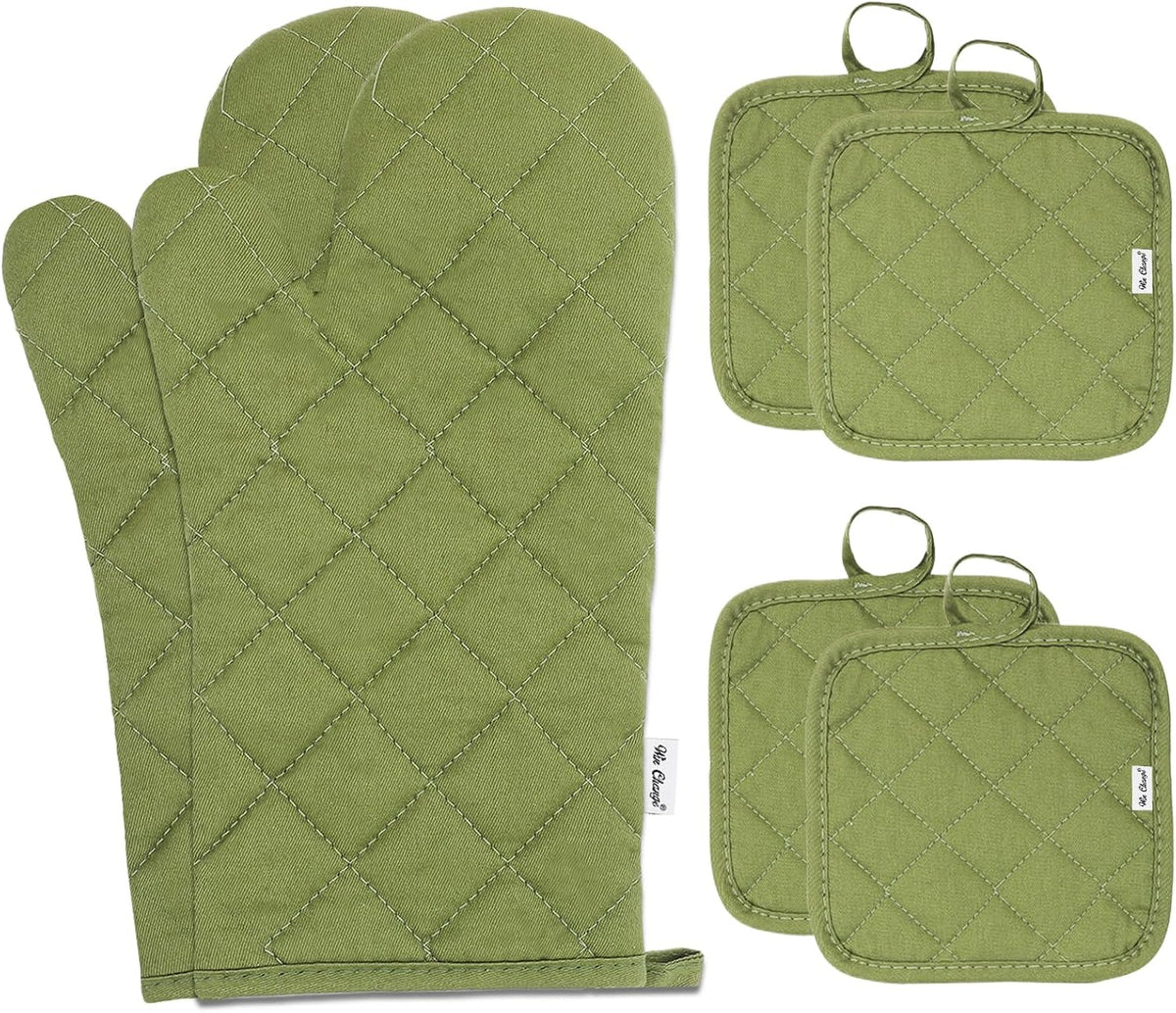 Oven Mitts and Pot Holders Sets,6 Pcs Oven Mitts and Potholders with Recycled Cotton High Heat Resistant Extra Thick Long Oven Mitts for Cooking(Black)