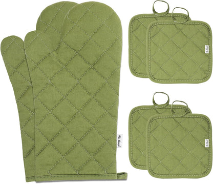 Oven Mitts and Pot Holders Sets,6 Pcs Oven Mitts and Potholders with Recycled Cotton High Heat Resistant Extra Thick Long Oven Mitts for Cooking(Black)