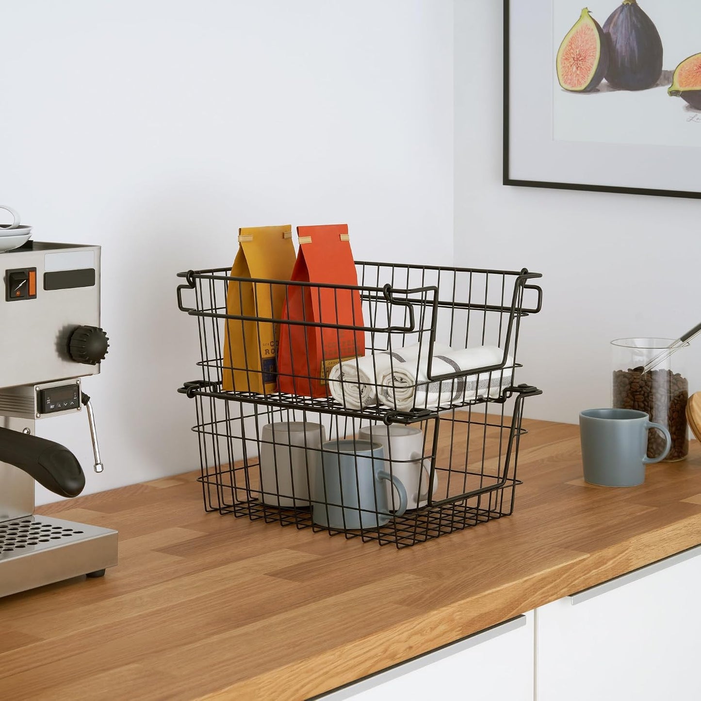 TRINITY 2-Pack Stackable Metal Wire Storage Baskets With Handles, EcoStorage Chrome, 11 Inches