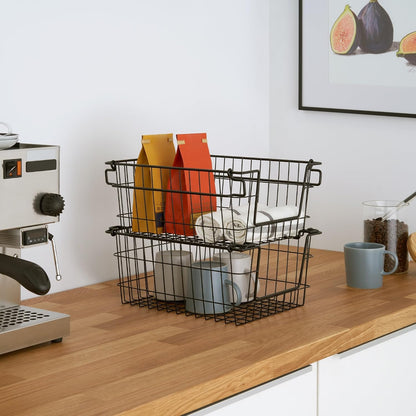 TRINITY 2-Pack Stackable Metal Wire Storage Baskets With Handles, EcoStorage Chrome, 11 Inches