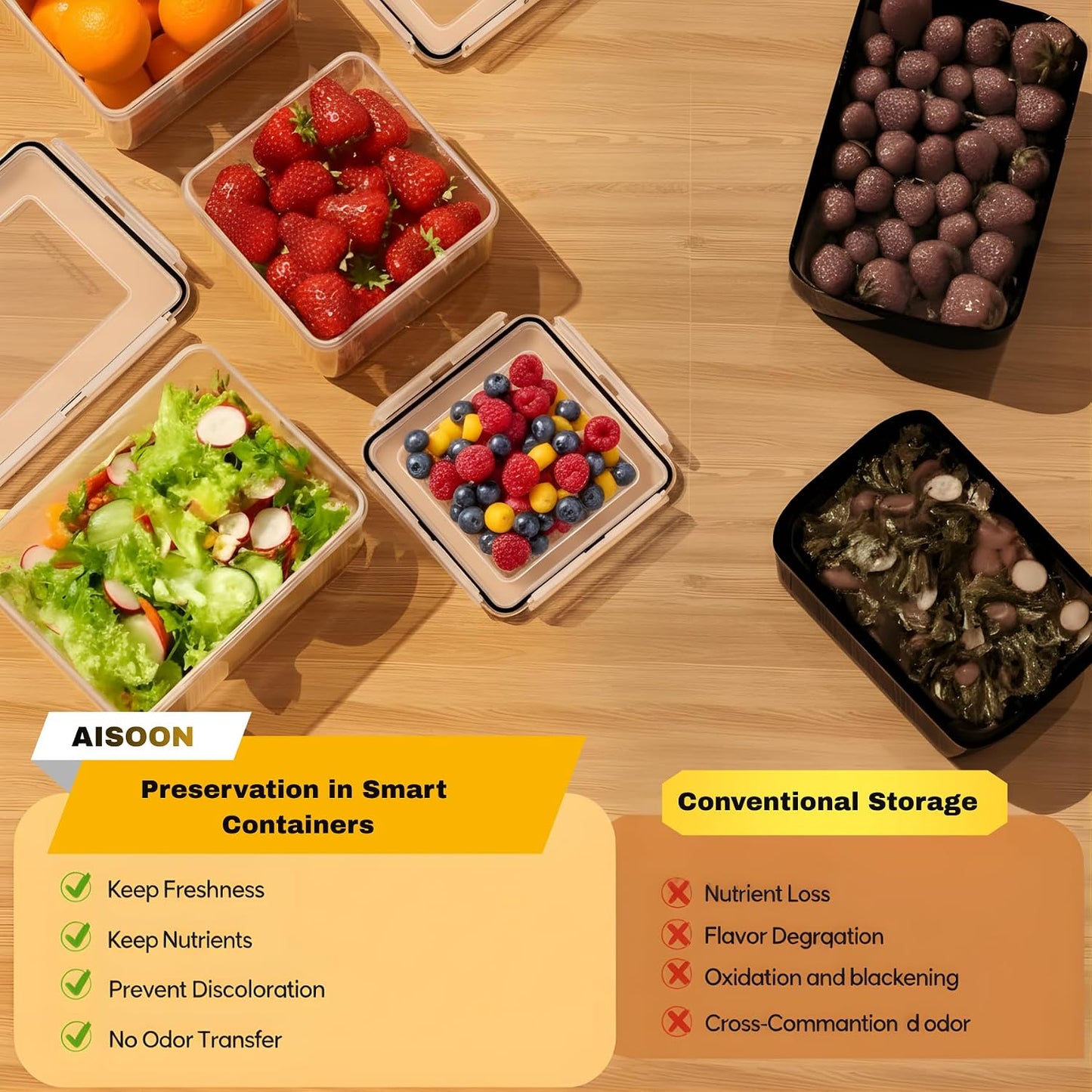 AISOON 40 Pcs 85oz Large Food Storage Containers with Lids (20 containers & 20 lids), Stackable Airtight Leakproof BPA-Free Reusable Meal Prep Containers, Freezer Microwave Dishwasher Safe