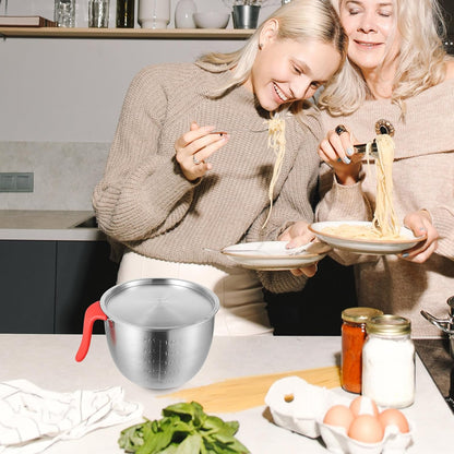 Stainless Steel Mixing Bowl 19cm Diameter Deep Egg Beating Bowl with Handle and Lid 304 Food-grade Metal Salad and Batter Mixing Container for Kitchen Baking