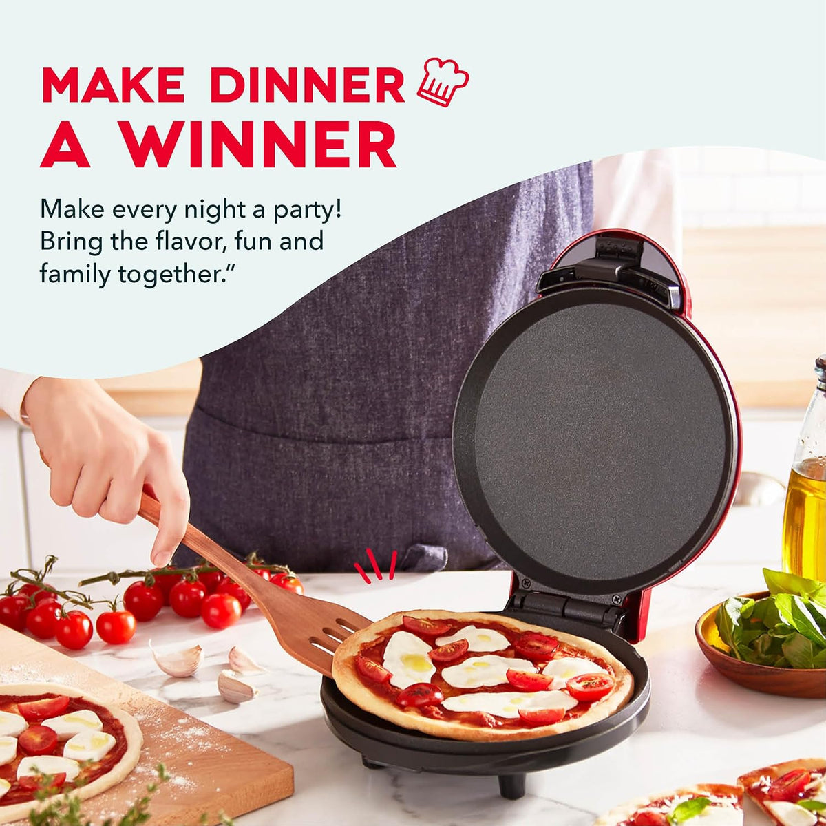 Dash Round Express Electric - Pancake Maker & Eggs Griddle System - Healthy Breakfast Maker - Quick Heat-Up & Easy Cleanup - nonstick surface - Red