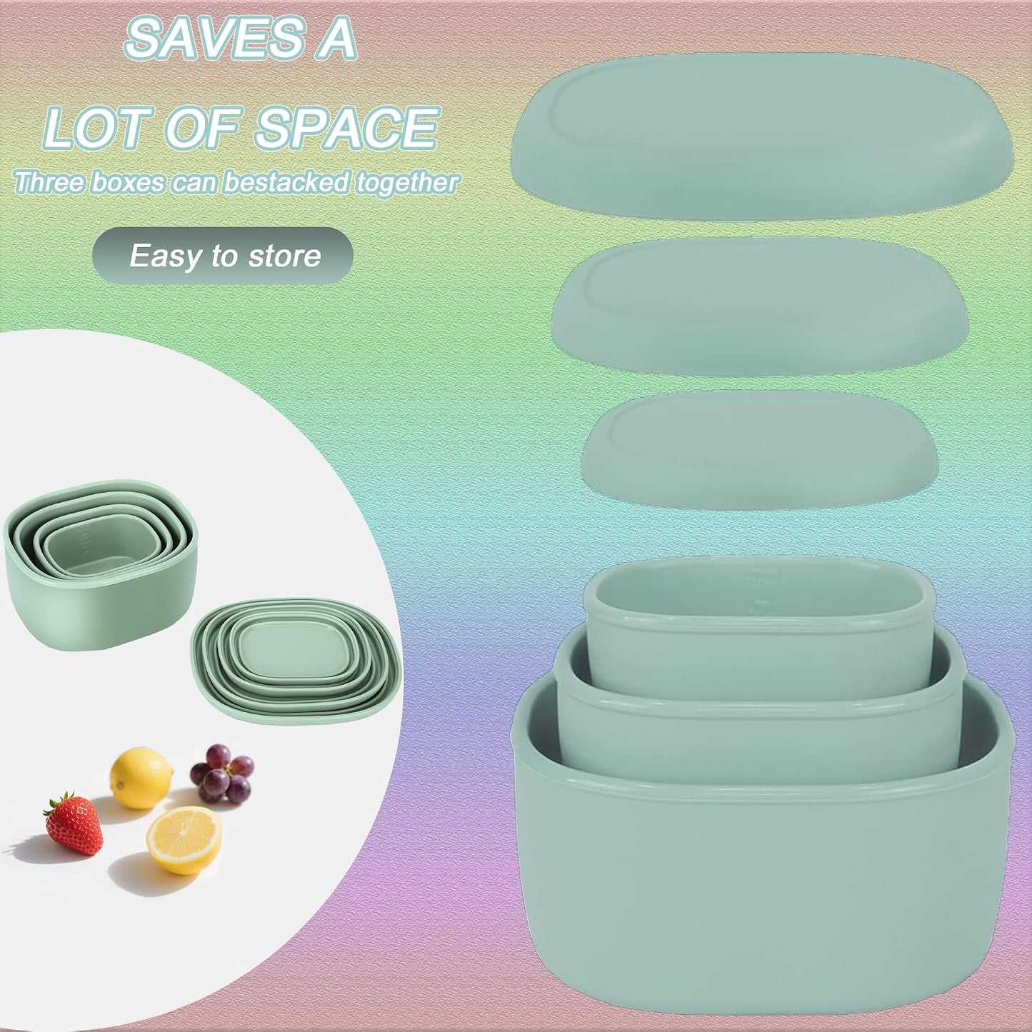 Reusable Nesting Silicone Food Storage Containers, Set of 3 Lunch Box Bento with Lids, Airtight Snack Container, BPA Free, Dishwasher Microwave Oven Freezer Safe (6.7oz, 10oz, 20oz) (Royal Blue)