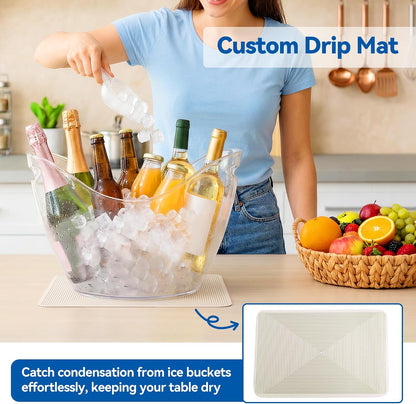 15L & 10L Large Ice Buckets for Parties, 2 Pcs Clear Acrylic Champagne Wine Buckets Durable Plastic Beverage Tub with Scoop and Drip Mat for Party, Cocktail Bar, Mimosa Bar(4 & 2.7 Gallon)