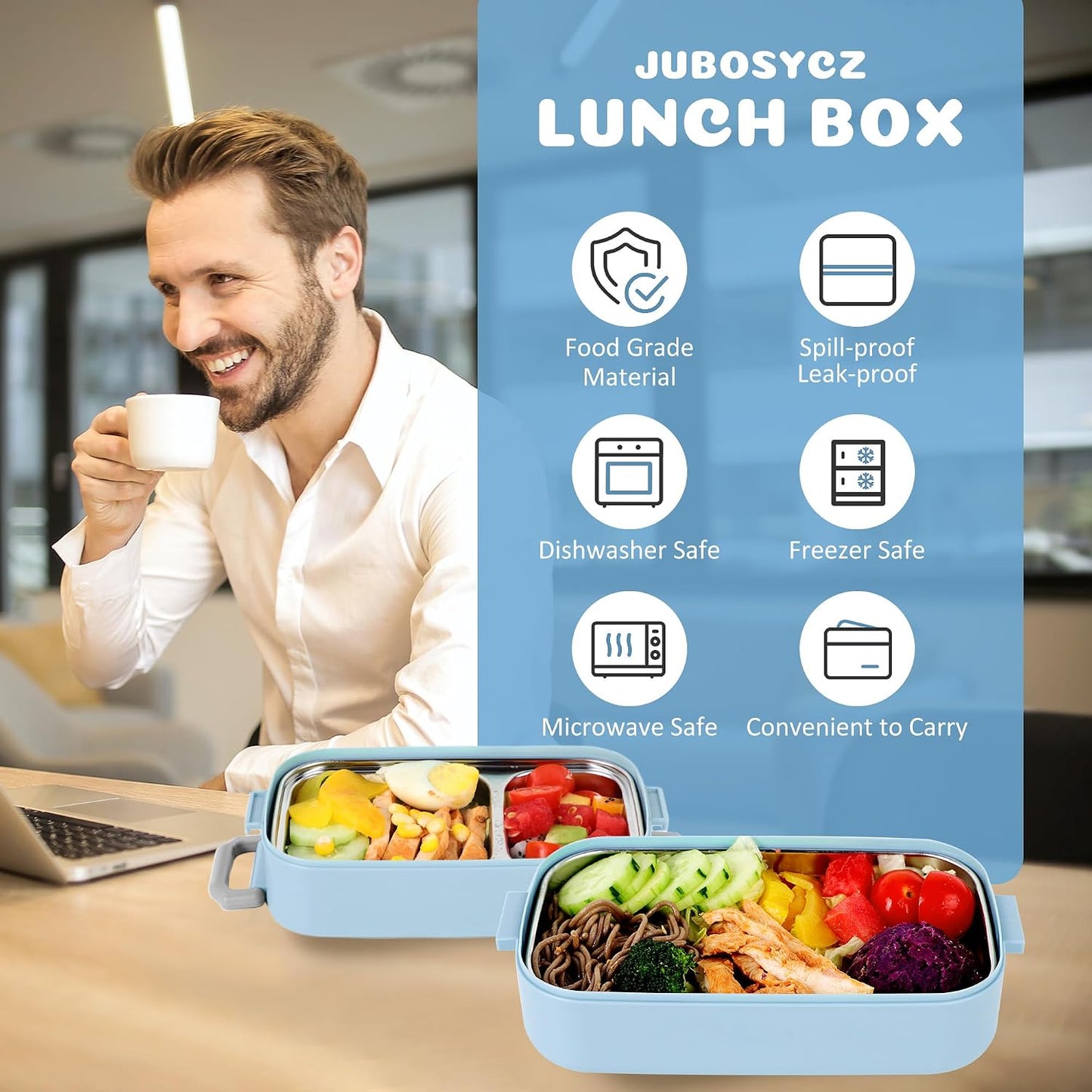 Stainless Steel Bento Box for Adults&Kids,Japanese Leakproof Lunch Box Divided Food Meal Storage Containers Set Stackable 2 Layer for Children School Picnic Beige